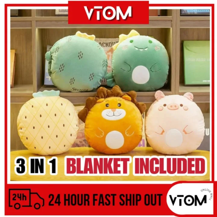 VTOM Cute 3 in 1 Cushion Blanket Hand Warmer Office Car Seat Cushion Pillow Bantal Peluk Bantal Selimut 2 in 1 Travel Pillow Quilt Dual Purpose