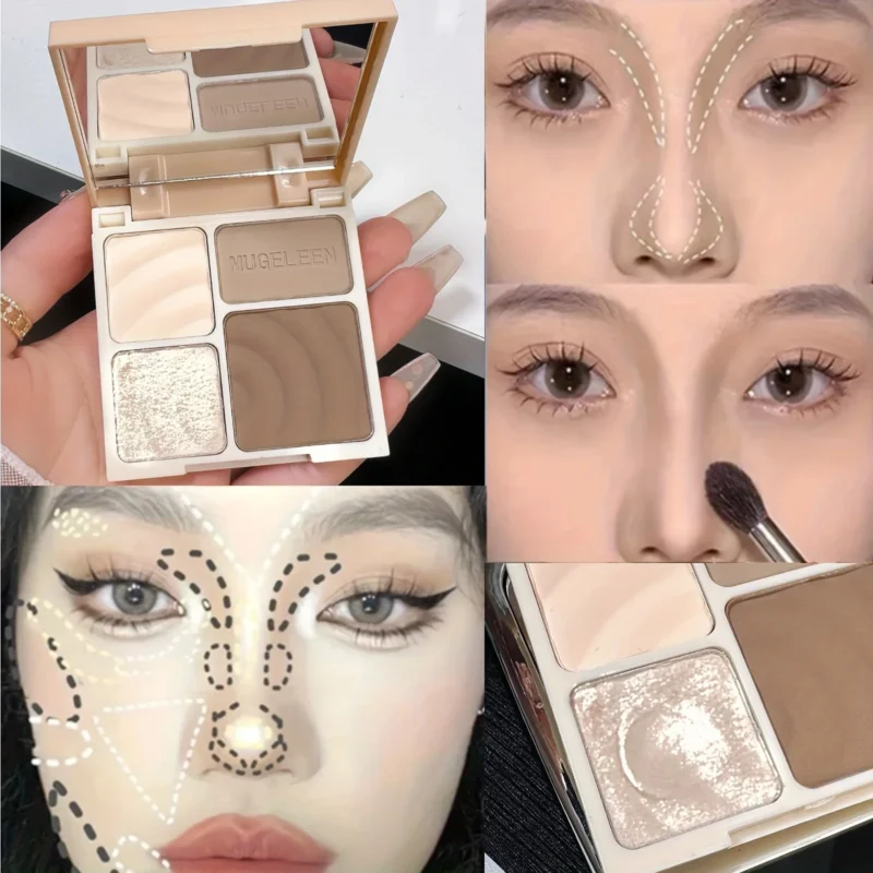 4 color Facial Makeup Highlighter Contouring Palette Cosmetics Full Coverage Glitter Nose Shadow Brighten Contour Palette Makeup