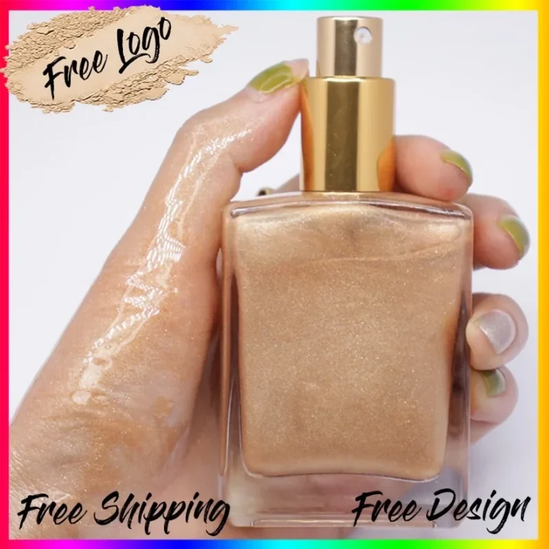 50ml Highlighter Spray Private Label Glitter High Lighter Oil Quicksand Tanning Oil Body Contour Bronzer Face Makeup Custom Logo