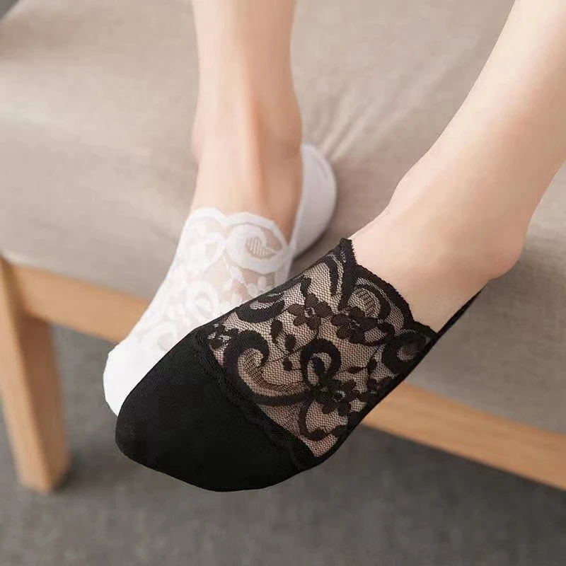 New Women Socks Slippers Non-slip Breathable Cute Lace Invisible Socks Sexy Non-slip Cool Thin Socks Fashion Black Boat Socks