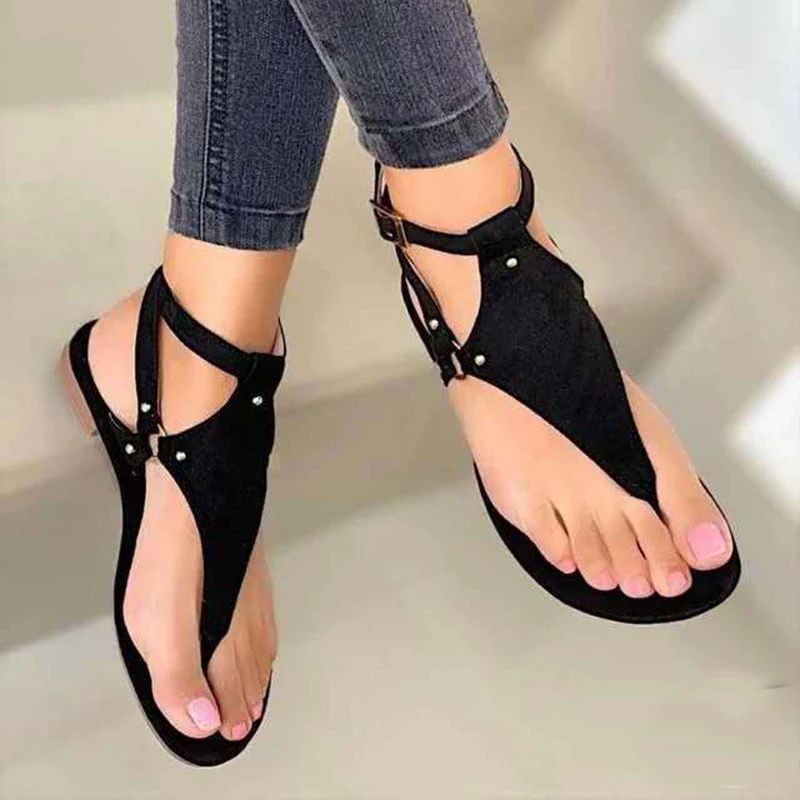 Summer Women Sandals Flats Slippers Pu Leather Flip Flops Belt Buckle Female Shoes Roman Fashion Women's Sandals Zapatos Mujer