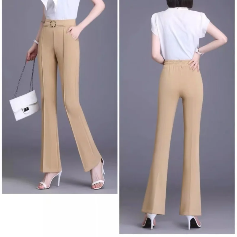 Winter Office Lady's Elegant Straight Leg Pants New In Women's Pants Slim Solid Elastic Waist Trousers Fashion All-Match Basic